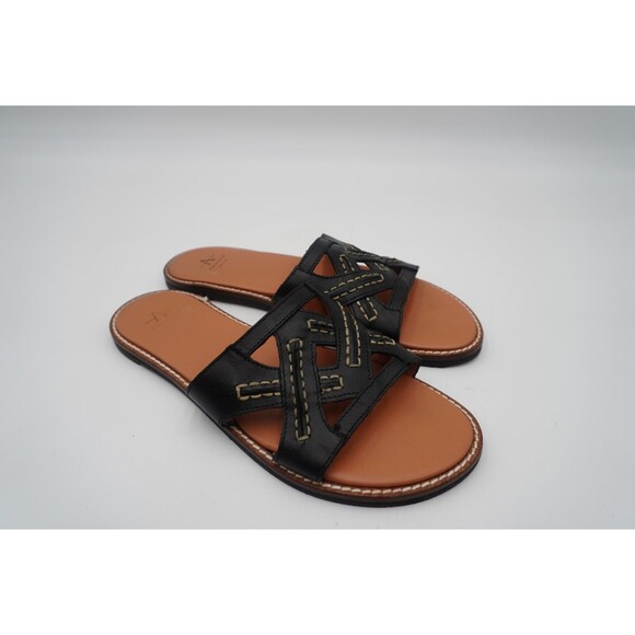 Aquatalia Andi Black Cutout Contrast Stitching Leather Slide Sandals Size 8.5 - Picture 6 of 14